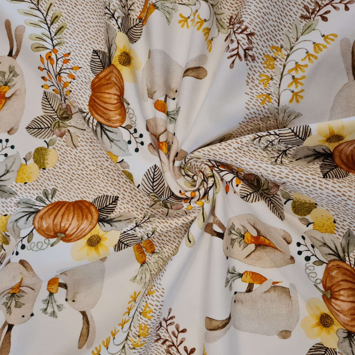 Baumwolljersey | Hasen & Kürbisse | Beige