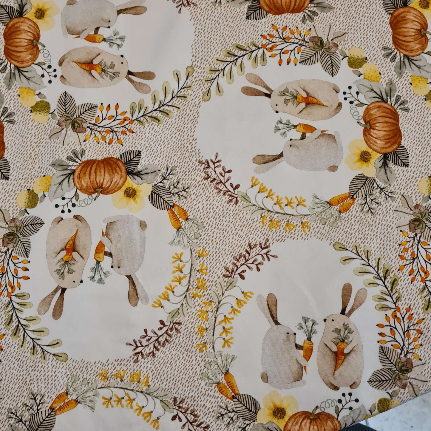 Baumwolljersey | Hasen & Kürbisse | Beige