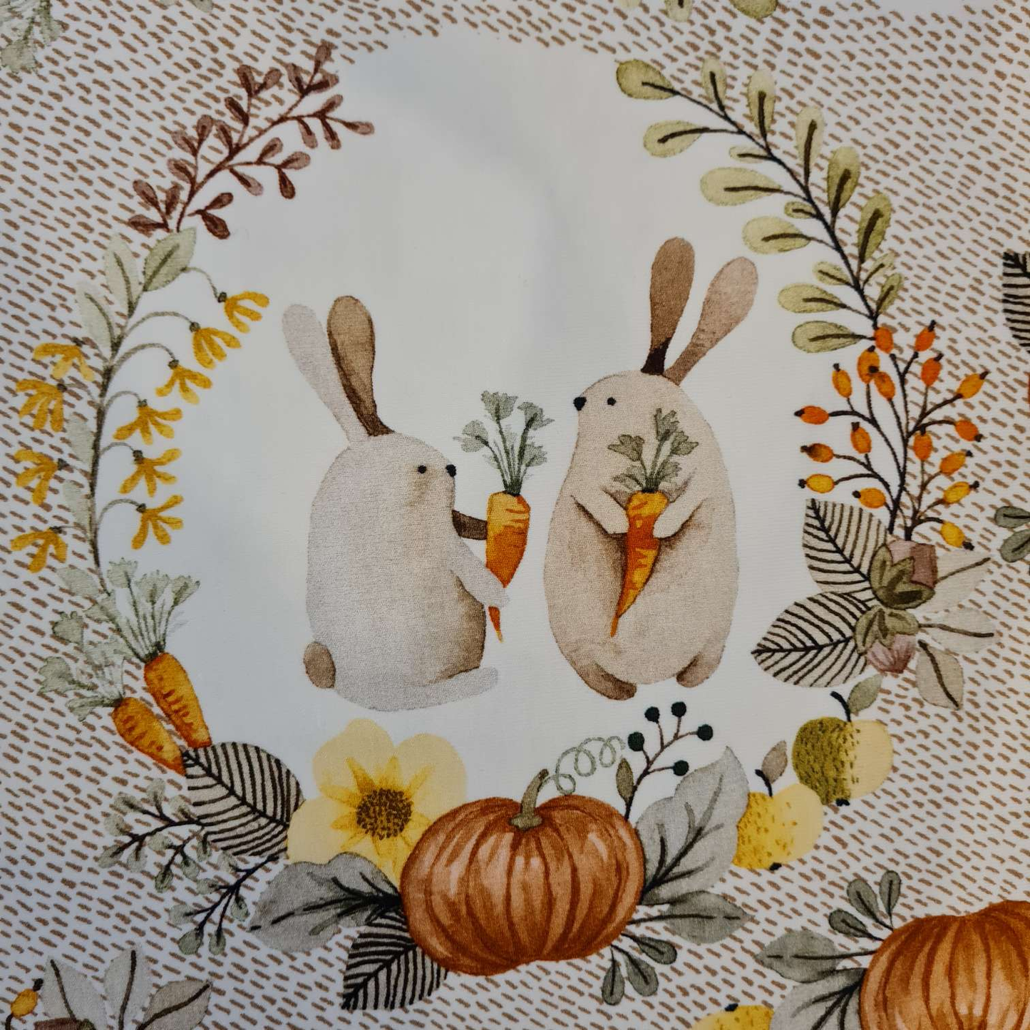 Baumwolljersey | Hasen & Kürbisse | Beige