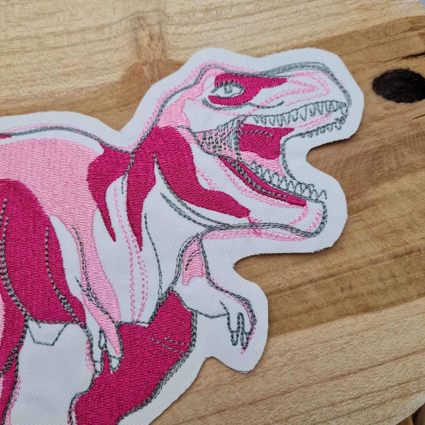 Aufnäher Flicken Applikation | Dinosaurier | T-Rex | Pink Rosa | 19 x 15 cm
