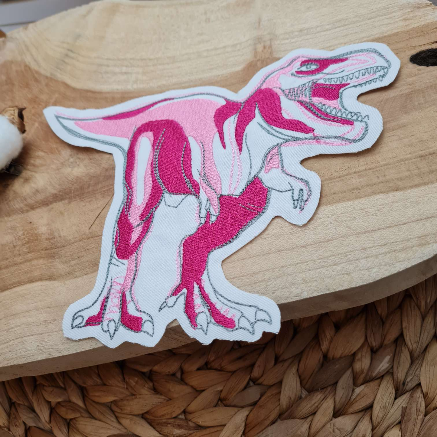 Aufnäher Flicken Applikation | Dinosaurier | T-Rex | Pink Rosa | 19 x 15 cm