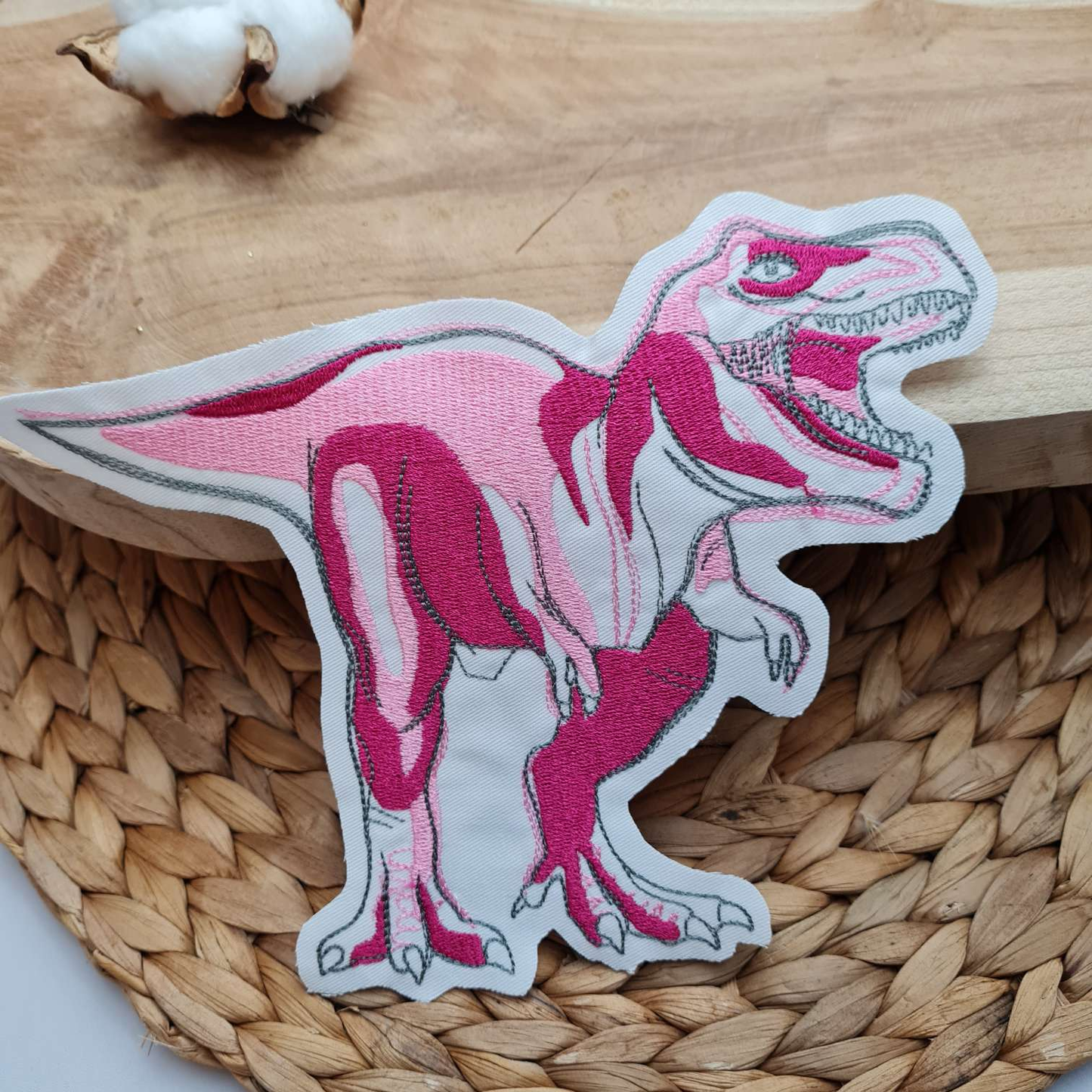 Aufnäher Flicken Applikation | Dinosaurier | T-Rex | Pink Rosa | 19 x 15 cm