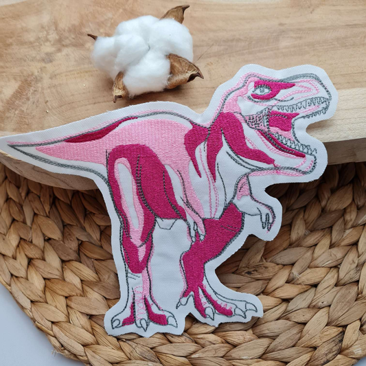 Aufnäher Flicken Applikation | Dinosaurier | T-Rex | Pink Rosa | 19 x 15 cm