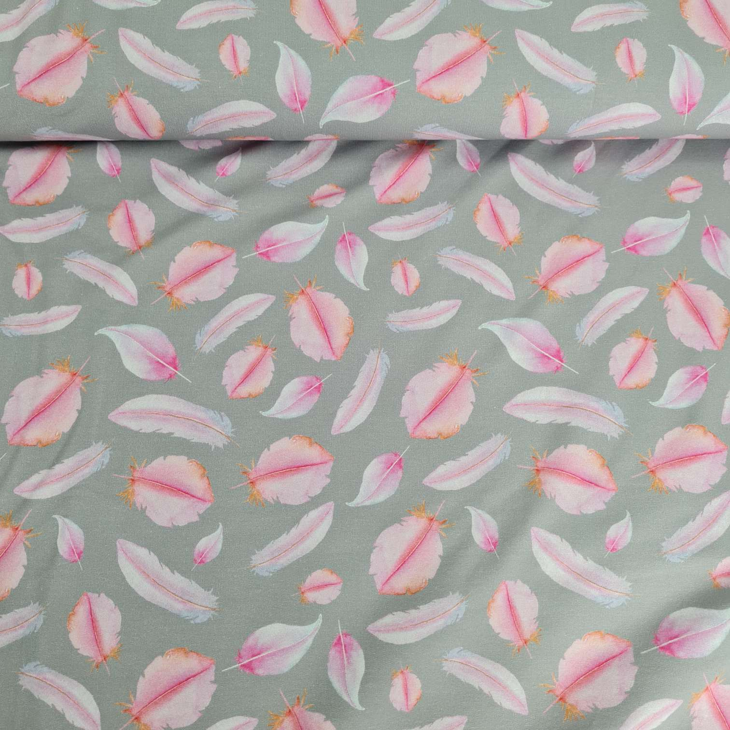 FrenchTerry Sommersweat| Rosa Federn | Grau