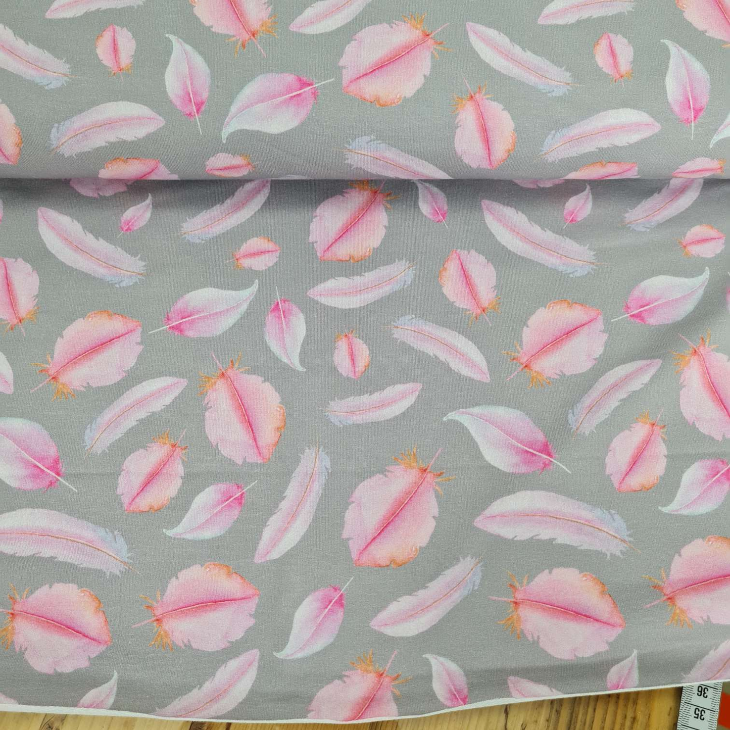 FrenchTerry Sommersweat| Rosa Federn | Grau