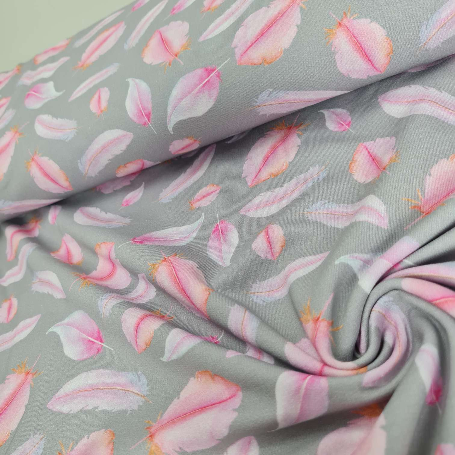 FrenchTerry Sommersweat| Rosa Federn | Grau