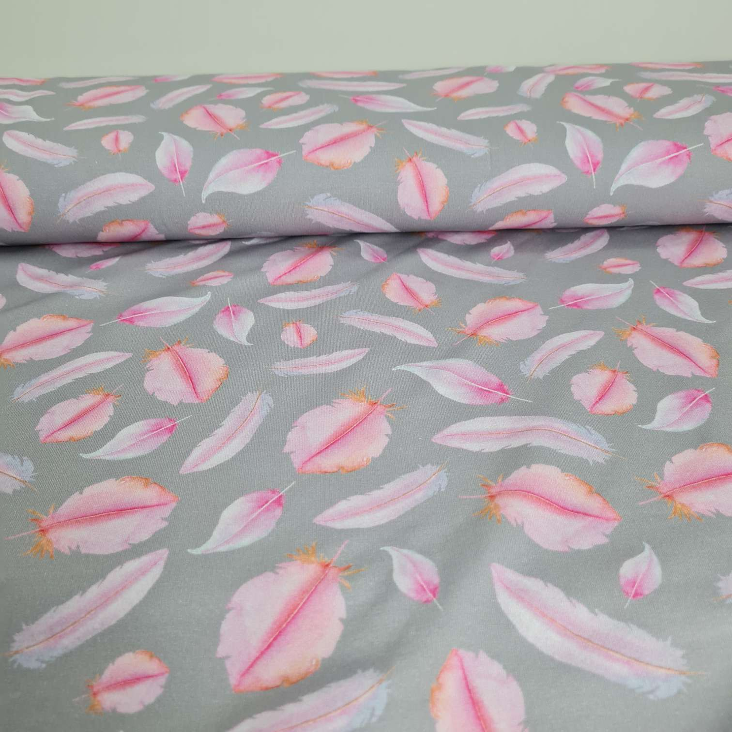 FrenchTerry Sommersweat| Rosa Federn | Grau