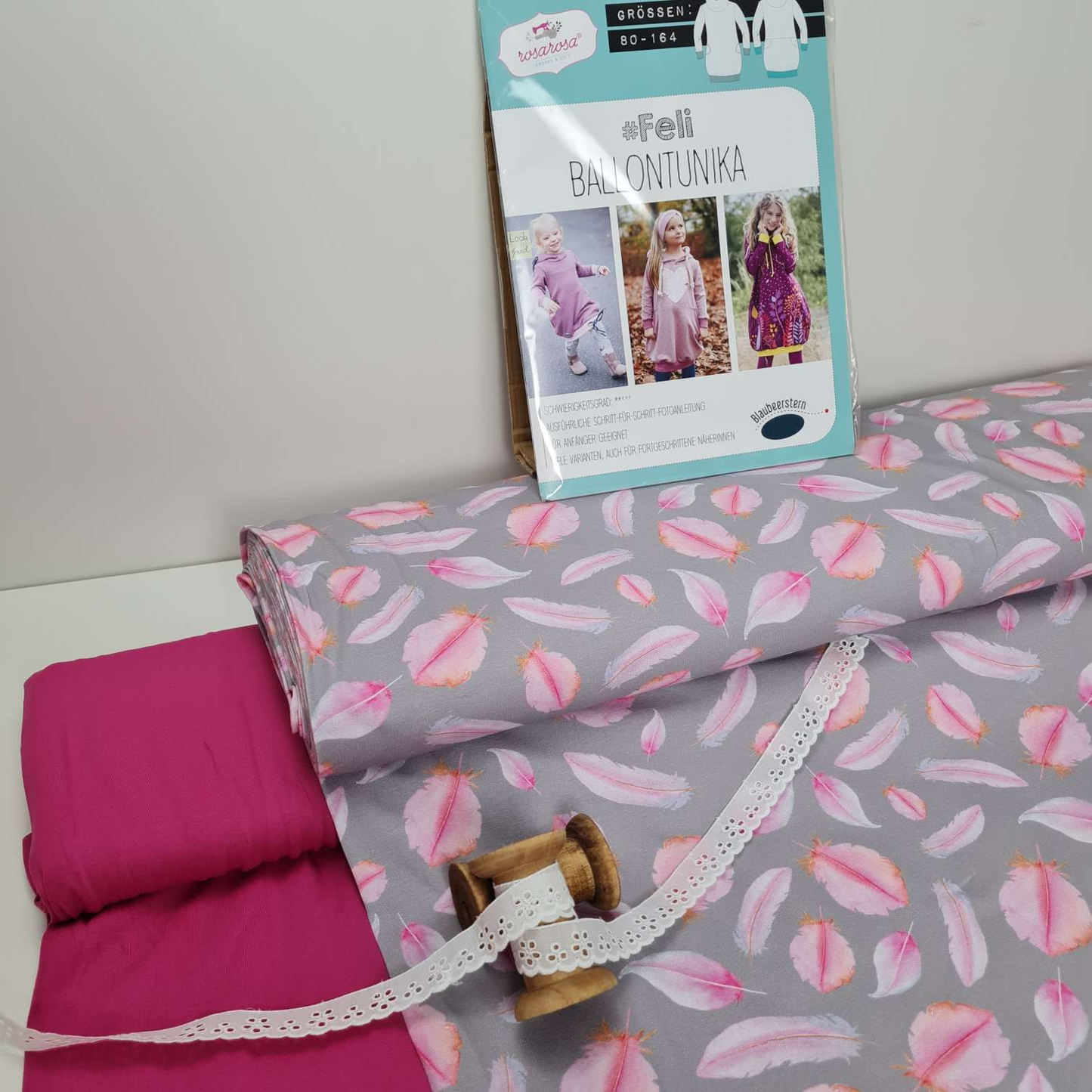 FrenchTerry Sommersweat| Rosa Federn | Grau