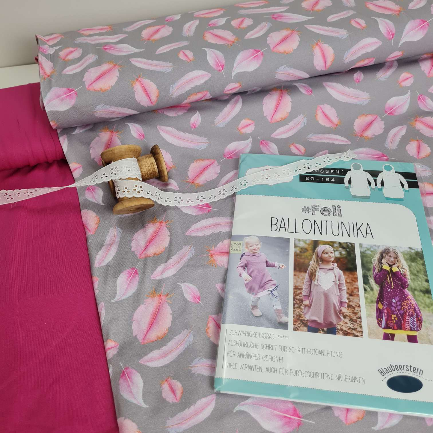 FrenchTerry Sommersweat| Rosa Federn | Grau