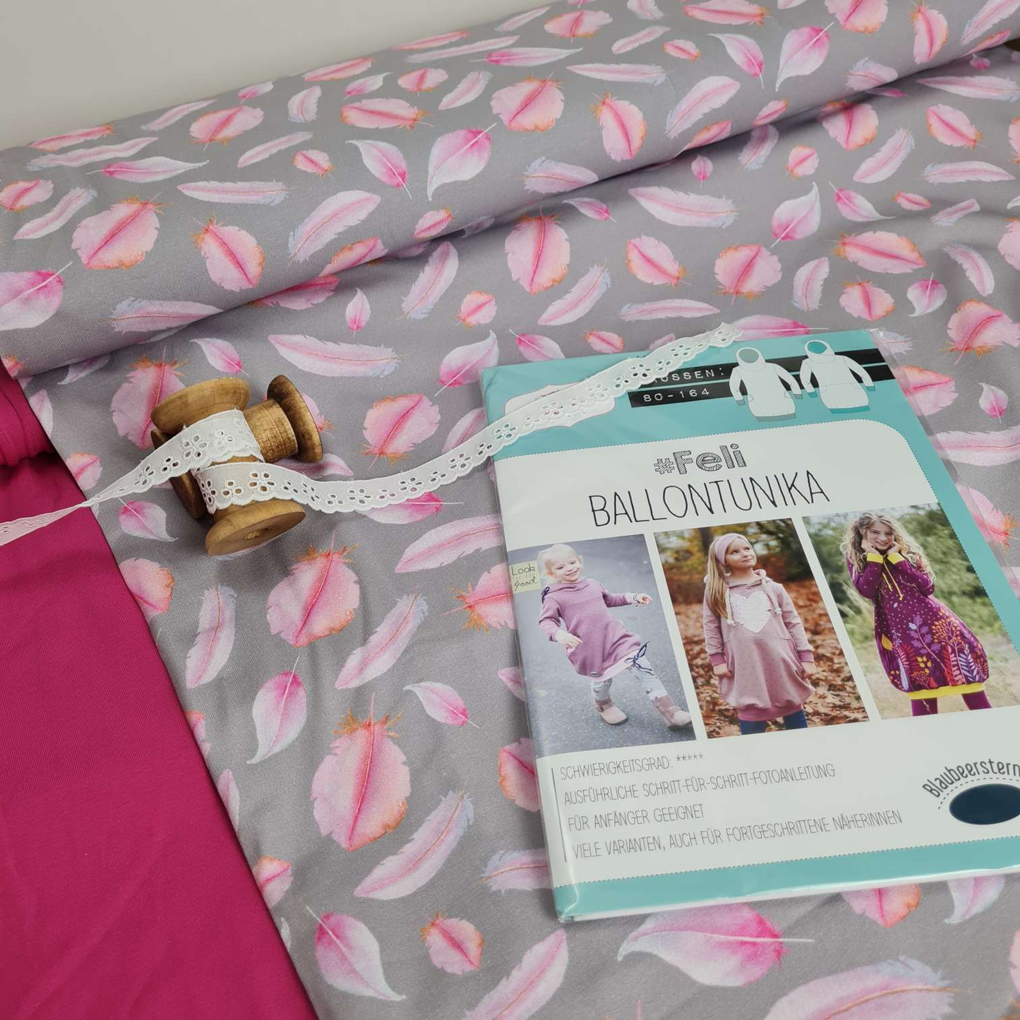 FrenchTerry Sommersweat| Rosa Federn | Grau