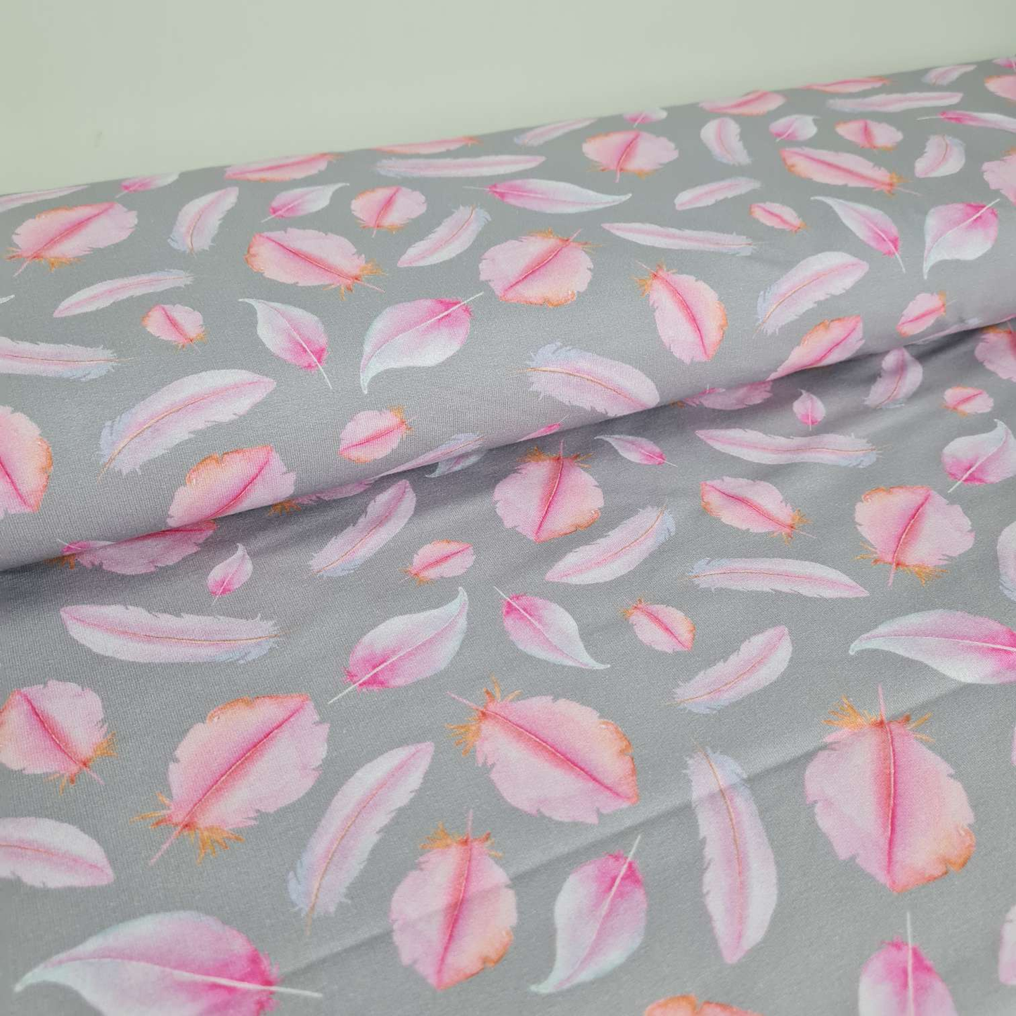 FrenchTerry Sommersweat| Rosa Federn | Grau