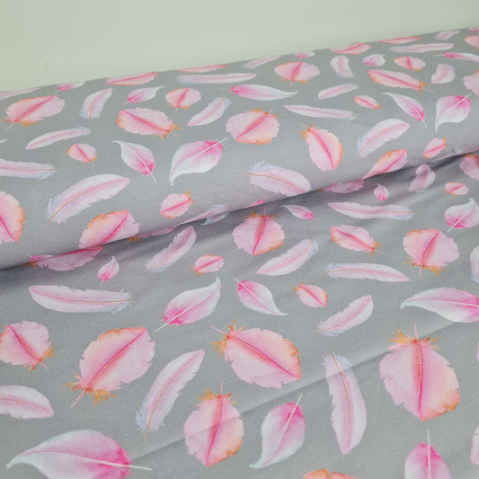 FrenchTerry Sommersweat| Rosa Federn | Grau