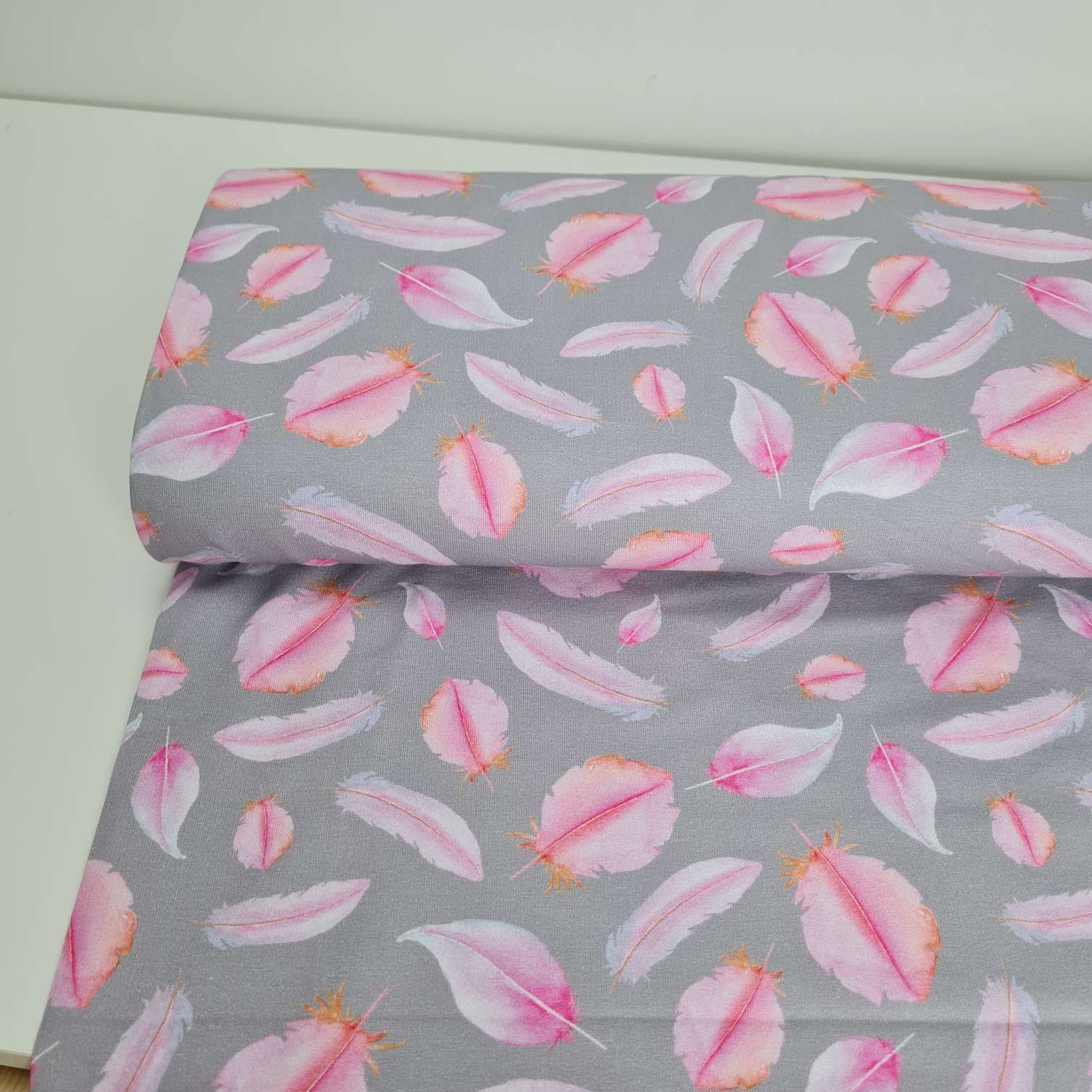 FrenchTerry Sommersweat| Rosa Federn | Grau