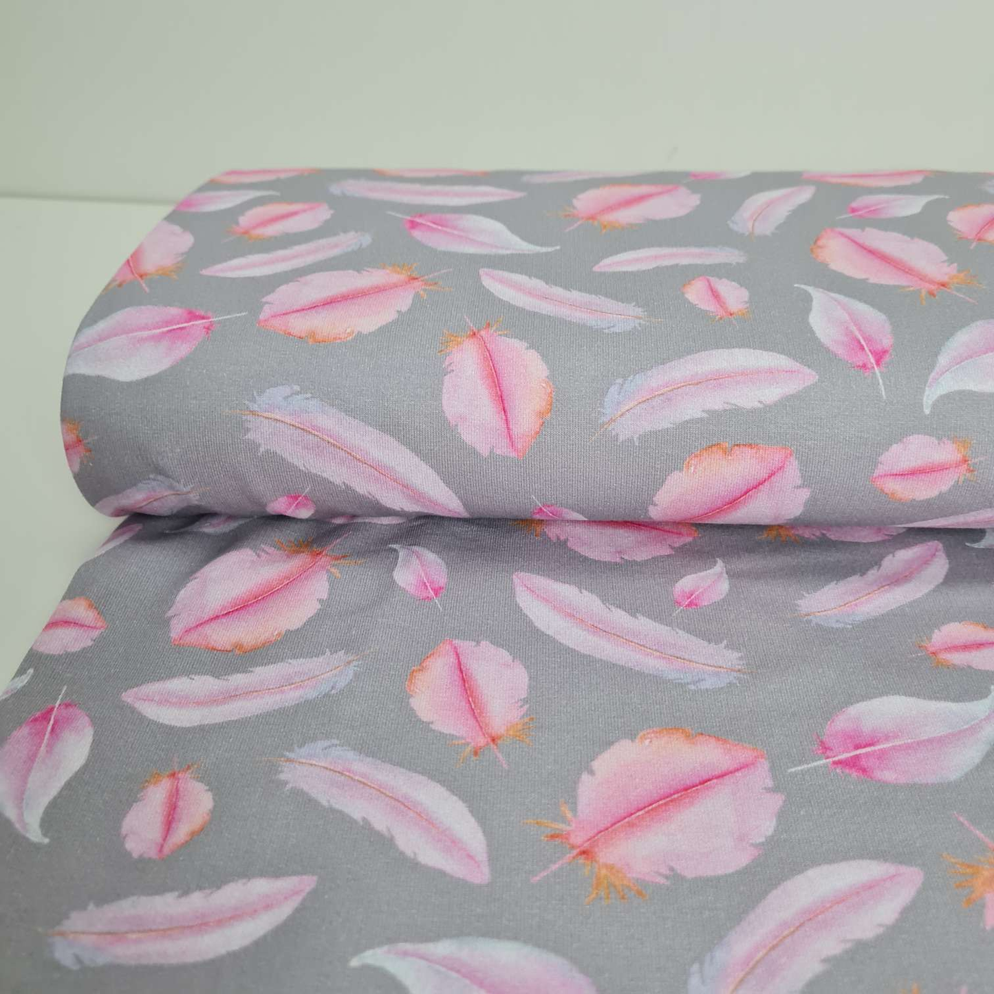 FrenchTerry Sommersweat| Rosa Federn | Grau