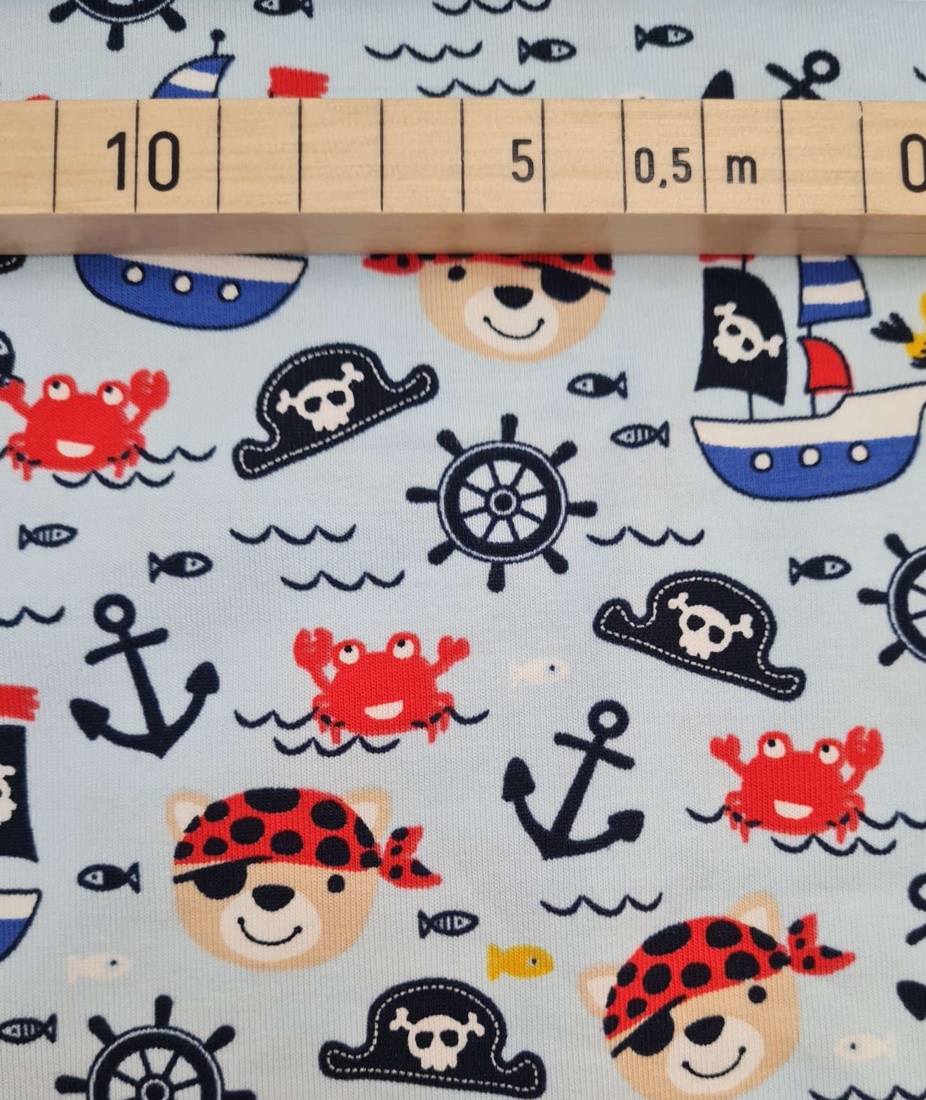 50 cm Abschnitte Baumwolljersey | Piraten | Hellblau