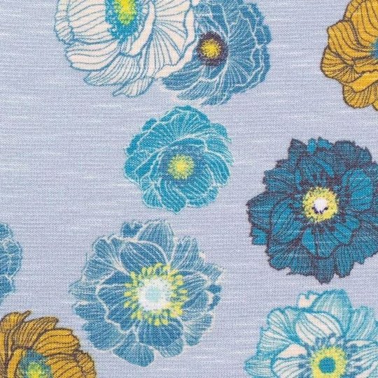 Jersey Viskose "In the Garden by Bienvenido Cororido" - Hellblau