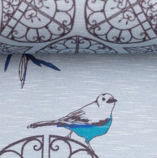 Jersey Viskose "In the Garden by Bienvenido Cororido" - Hellblau