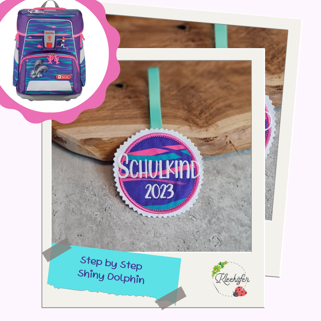 Applikation Aufnäher Button Klettie  | Schulkind 2025 | Shiny Dolphin | Rund
