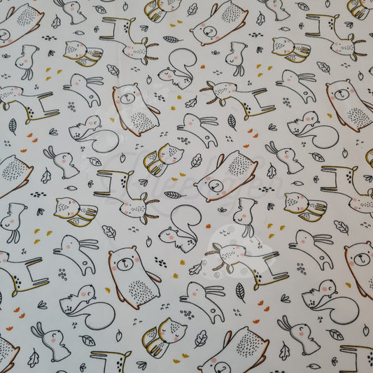 50 cm Abschnitte Baumwolljersey | Waldtiere | Weiß