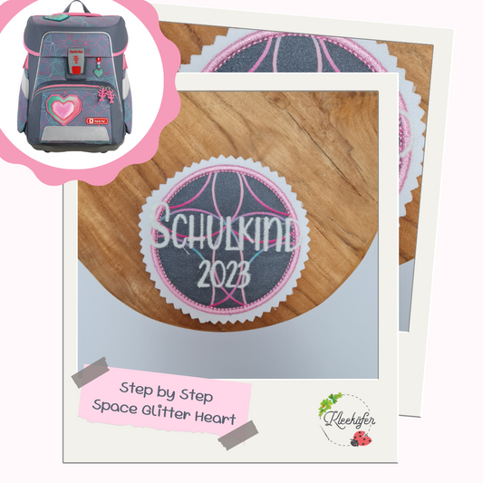 Applikation Aufnäher Button Klettie | Schulkind 2025 | Glitter Heart