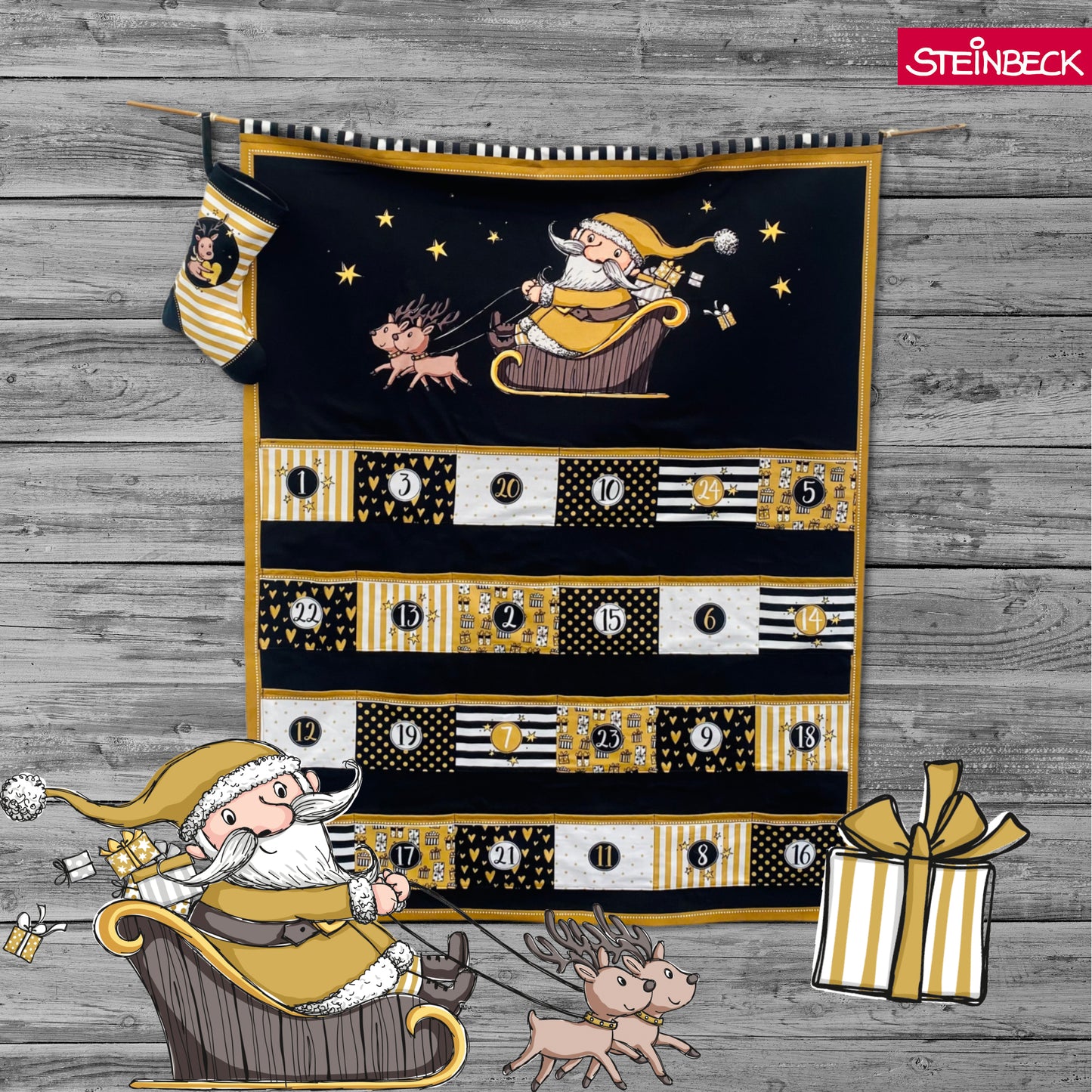 Diy Adventskalender Panel *Steinbeck* - Schwarz/Gold
