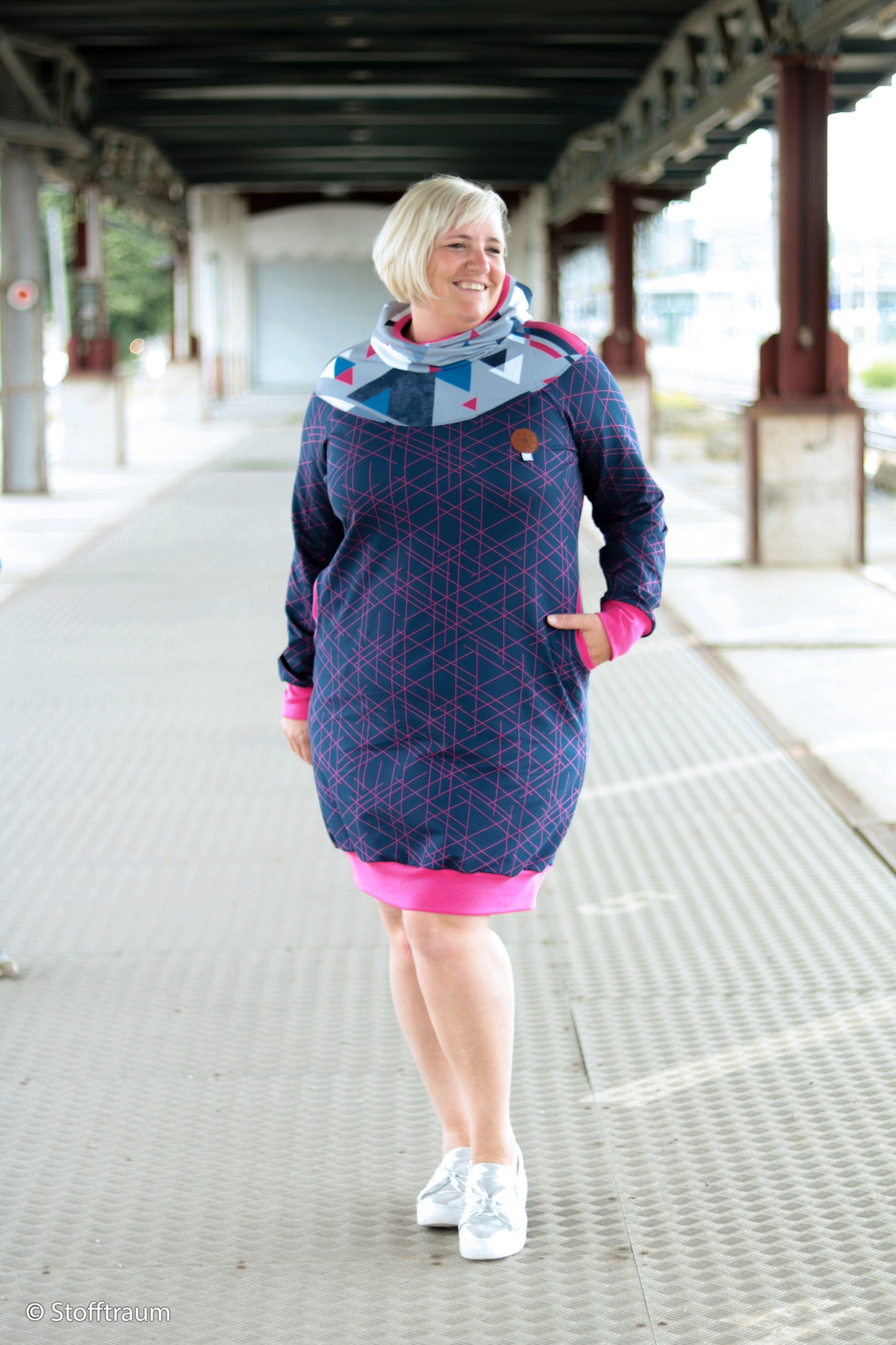 FrenchTerry | Streetstyle | Geometrische Linien | Magenta