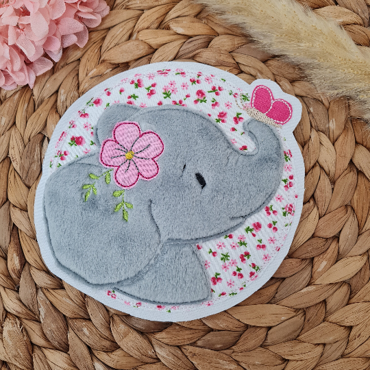 Applikation Aufnäher Button Klettie | Boho- Elefant | 14x14 cm | Rund