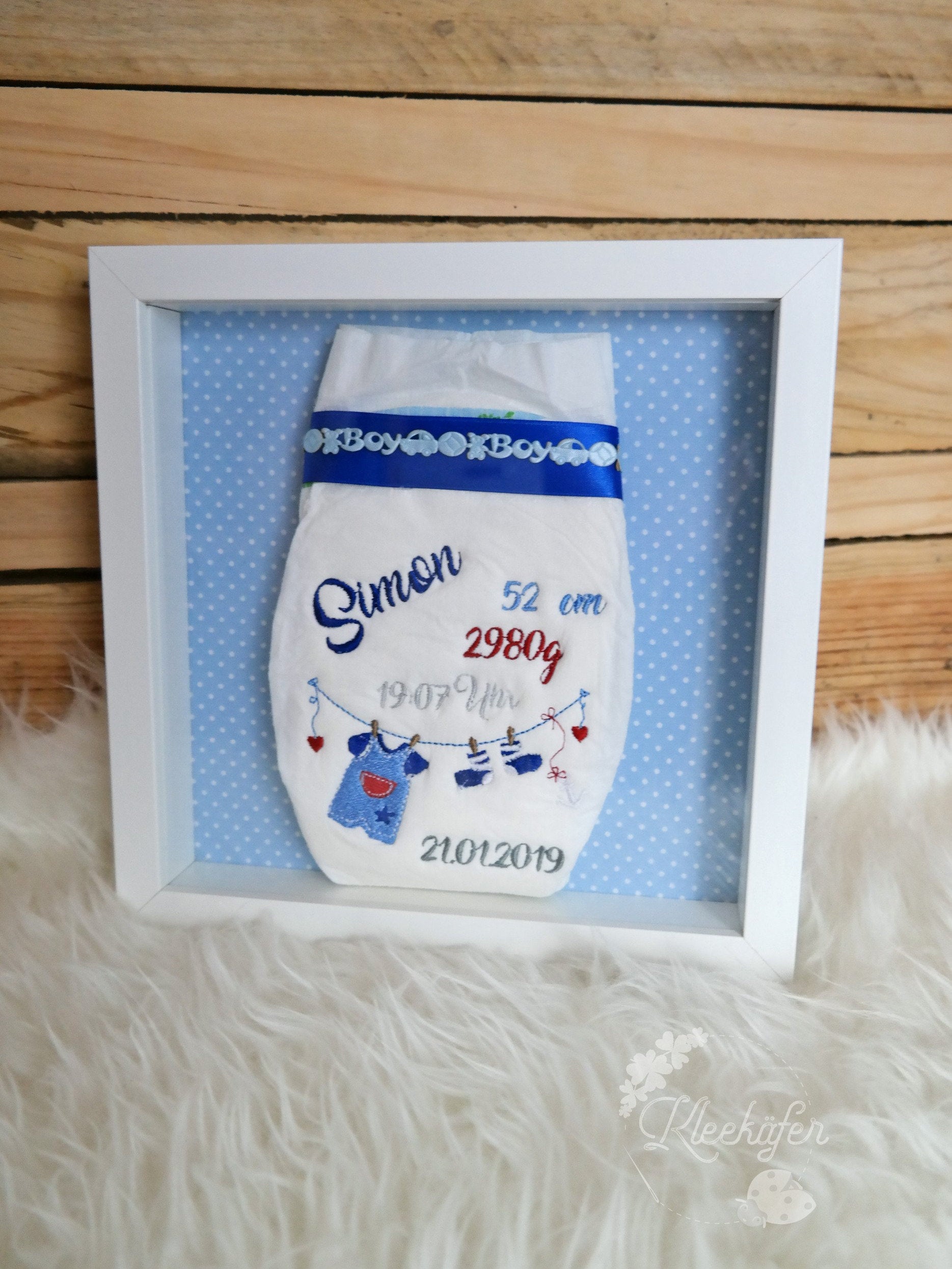 Windel im Bilderrahmen *Blau* - Kleekäfer´s Fadenstübchen