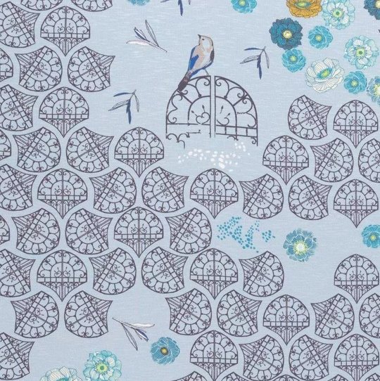 Jersey Viskose "In the Garden by Bienvenido Cororido" - Hellblau