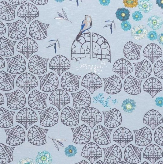 Jersey Viskose "In the Garden by Bienvenido Cororido" - Hellblau