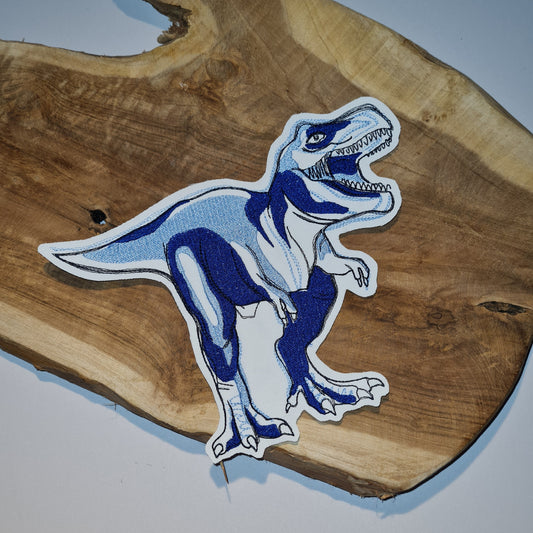 Aufnäher Flicken Applikation | Dinosaurier | T-Rex | Blau | 19 x 15 cm