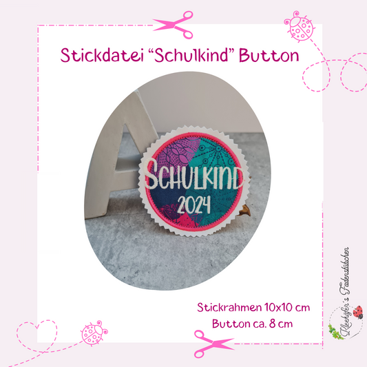 STICKDATEI | Button Anhänger Klettie | Schulkind 2024