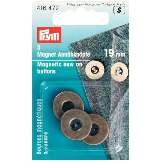 Magnet-Annähknöpfe | 19mm | Altmessing | Prym