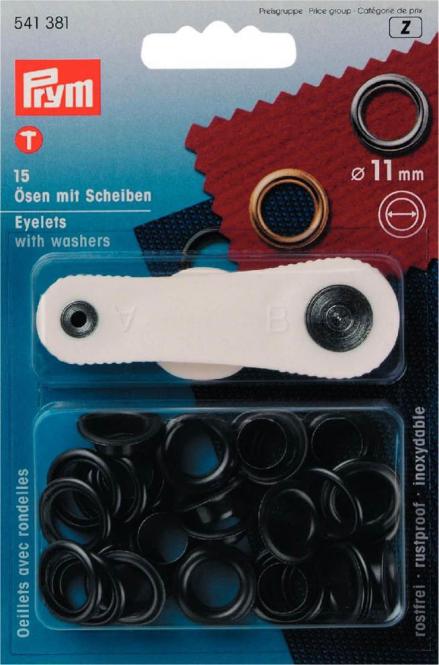 PRYM Ösen mit Scheiben 11mm - schwarz - Kleekäfer´s Fadenstübchen