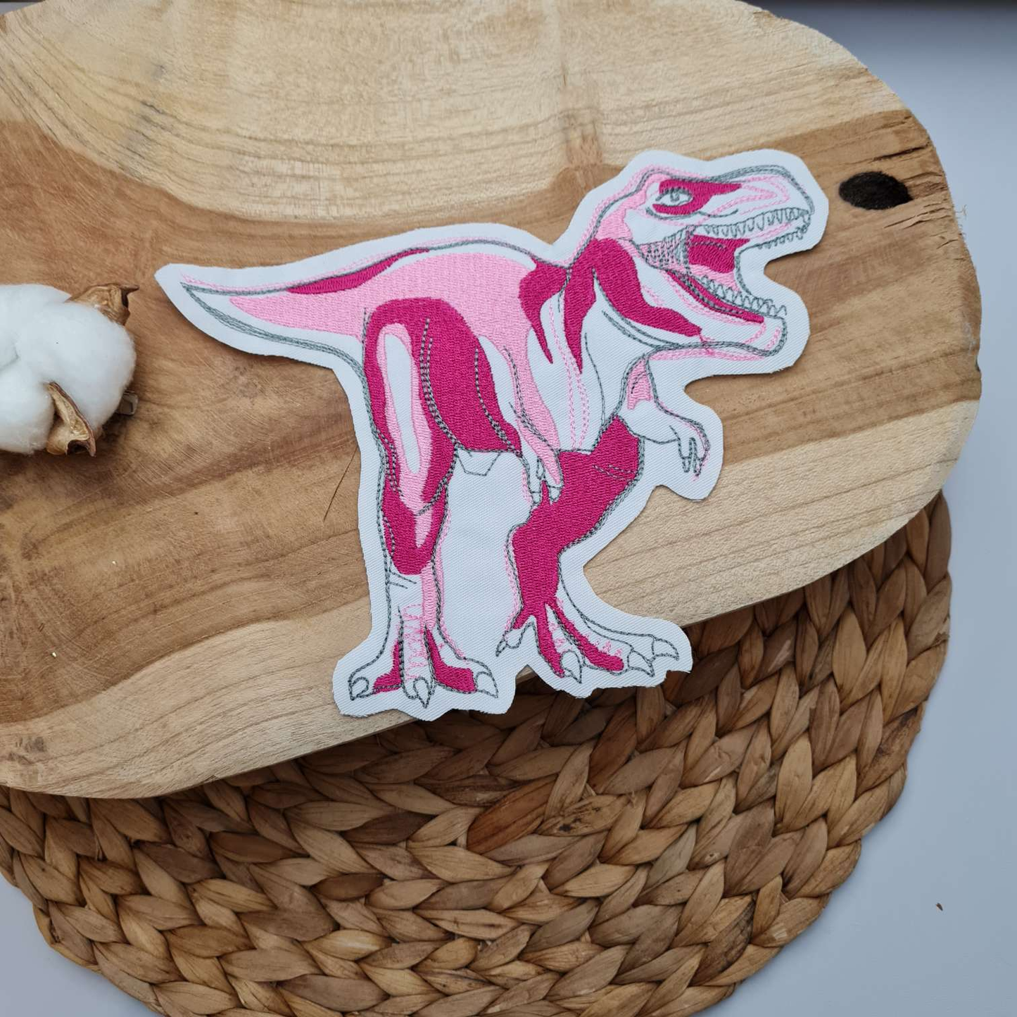 Aufnäher Flicken Applikation | Dinosaurier | T-Rex | Pink Rosa | 19 x 15 cm